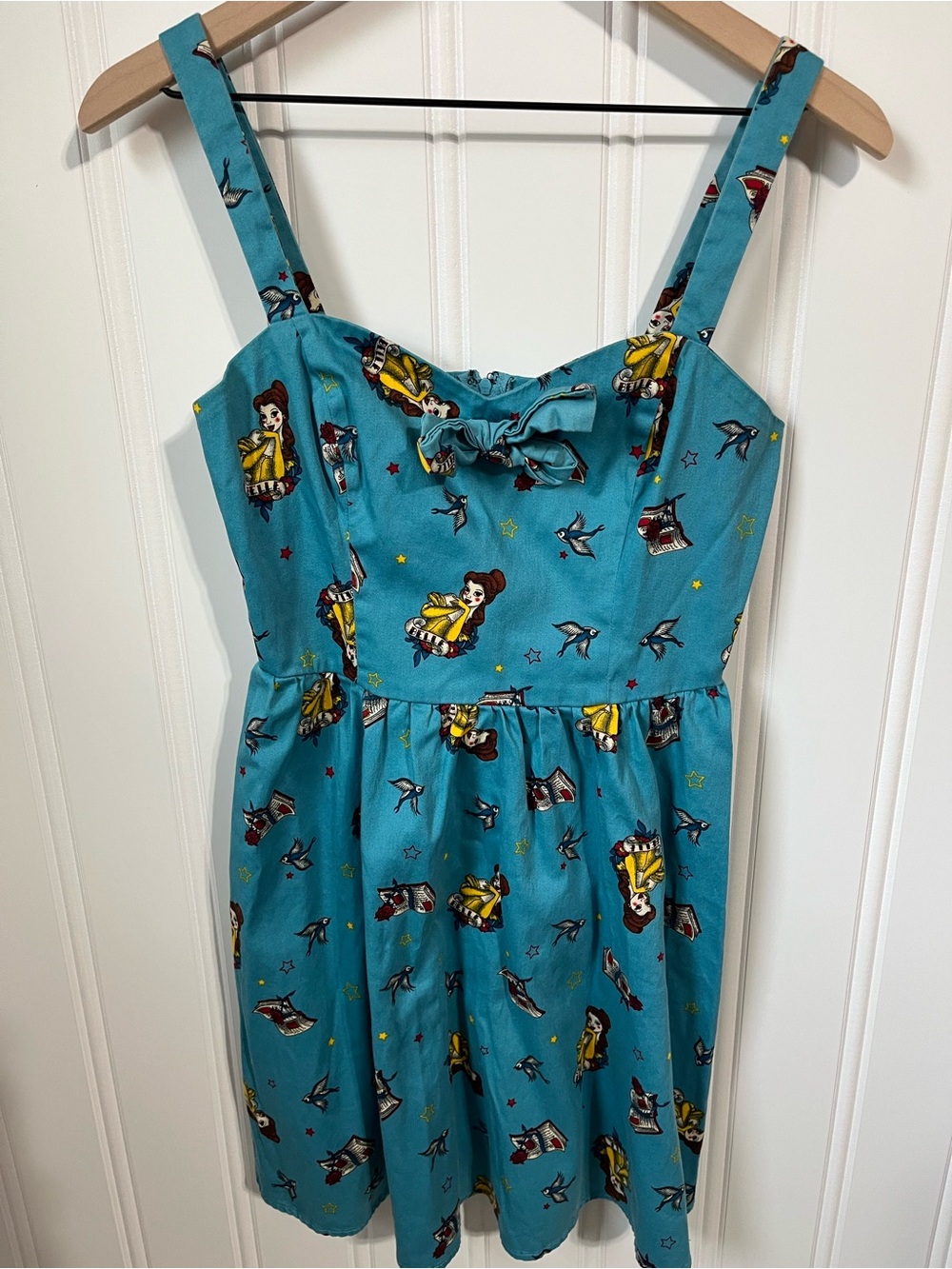 Disney Beauty & The Beast Belle Tattoo Print Dress Retro Pinup Vintage Looking S
